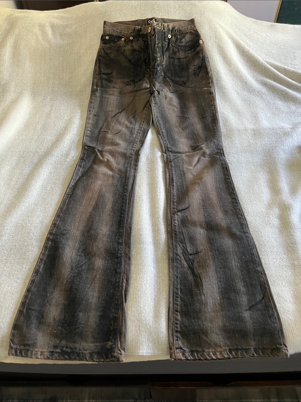 Dolce & Gabbana Distressed Brown Black Washed Flare Jeans